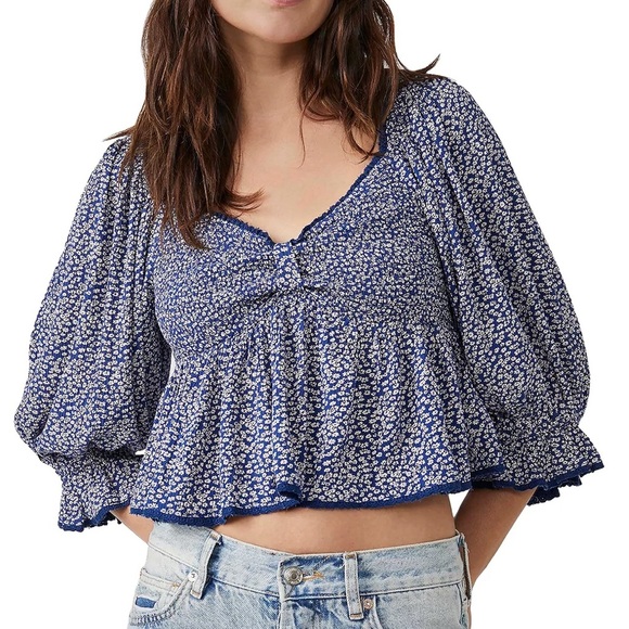 Free People Britnee Babydoll Smocked Floral Top XS - Picture 8 of 10